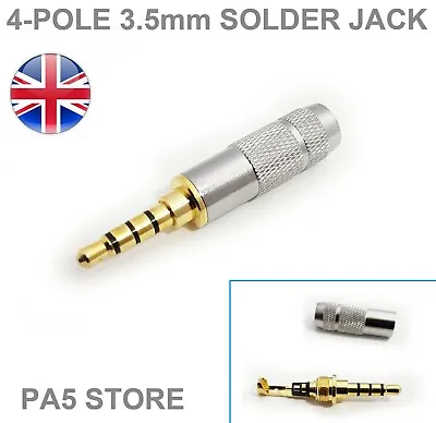 £3.19 • Buy 1x 4-Pole Gold 3.5mm Male Stereo Jack Plug Solder Mic Headphone Repair & Upgrade