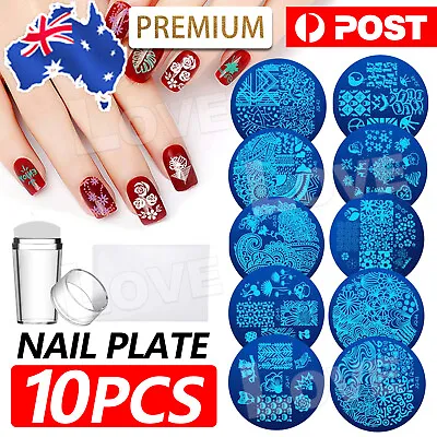 10 PCS Stamping Plate+Clear Silicone Stamper+Scraper Nail Art Image Stamp Kit AU • $12.95