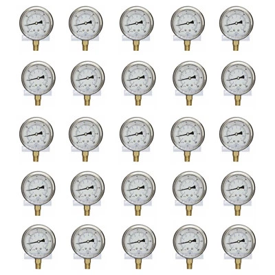 $240.30 • Buy 25 Pack Liquid Filled Vacuum Gauge -30-100 Psi, 2.5  Face, 1/4  Npt Lower Mount