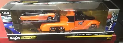 Maisto Design Elite Transport Missile Tow Flatbed / 1950 Mercury Orange/black. • $17.99