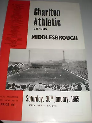  CHARLTON ATHLETIC V MIDDLESBROUGH 30th JAN 1965 FA CUP 4TH R NO WRITING VGC. • £2