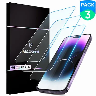 $8.99 • Buy 3X MAXSHIELD Fr IPhone 14 13 12 11 Pro Max XR XS Tempered Glass Screen Protector