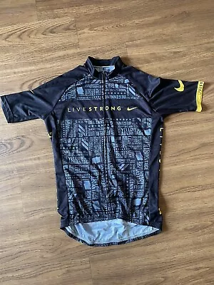 NIKE LIVESTRONG Mens Cycling Bike Black Jersey M Full Zipper Short Sleeve • $25