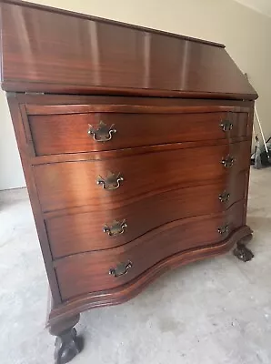 1940s Ball And Claw Feet Tiger Maple Secretary Desk 5013; Vintage; Antique • $550