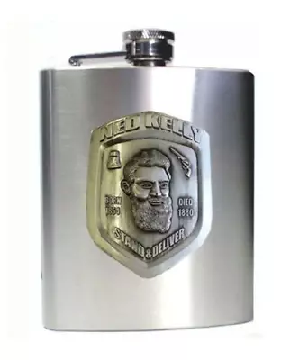 Ned Kelly Birthday Stainless Steel Hip Flask Face Badge 190ml Gift Boxed • $31.95