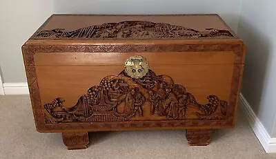 Chinese Camphor Carved Wood Chest • £100