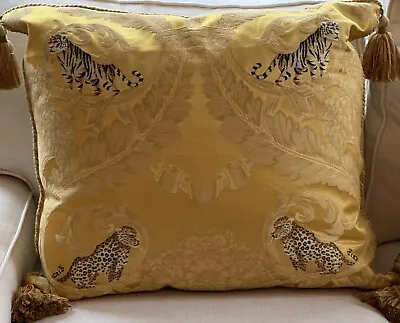 $190 • Buy 1 LARGE Italian Satin Silk Damask Pillow Cheetah Leopard Tassel Florence Tuscany