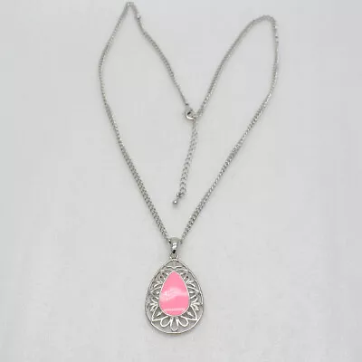 Lia Sophia Sgined Jewelry Silver Plated Pink Enamel Teardrop Pendant Necklace • $7.99