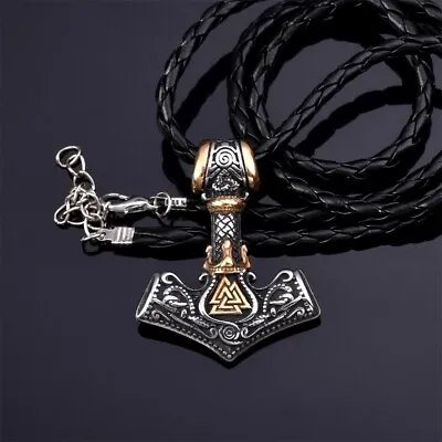 Gold&Silver Stainless Steel Nordic Viking Thor Hammer Mjolnir Pendant Necklace • $7.99