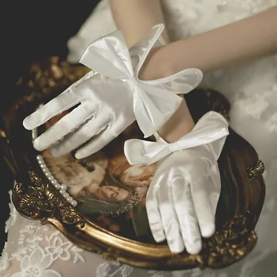 £12.71 • Buy Ladies Shiny Satin Short Gloves Bow Bride Wedding Party Gown Accessory Vintage