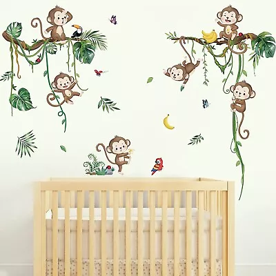 Wall Sticker Animal Decal Tree Jungle Monkey Vinyl Mural Art Home Kids Room Deco • $24.99