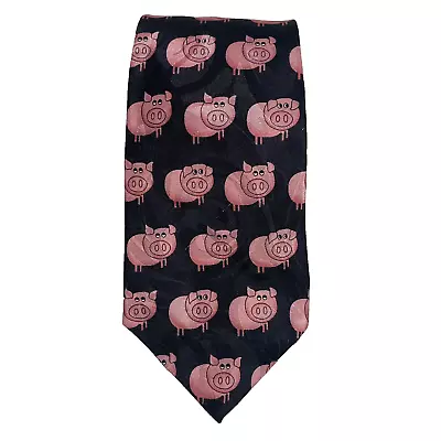 Vintage Men's Novelty Cartoon Pigs Neck Tie All Over Pig Print Funny Professor • $14
