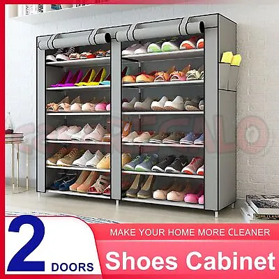 $24.99 • Buy 36 Pairs Shoes Cabinet Storage Shoe Rack With Cover Portable Wardrobe