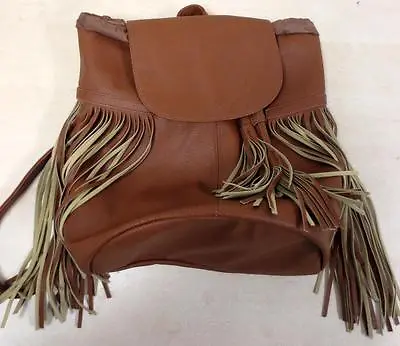 Woman's Mossimo Brown Faux Leather Backpack/Purse With Fringe Detail-NEW • $17.59