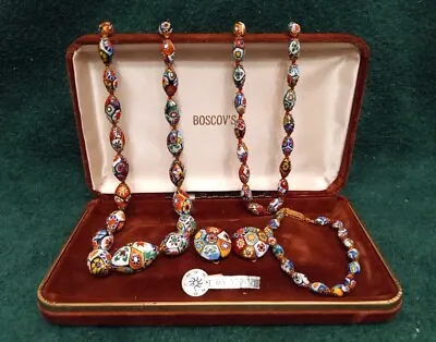 Vintage Glass Bead 4 Pc. Jewelry Set Italian Millifiore Murano Italy STUNNING • $130