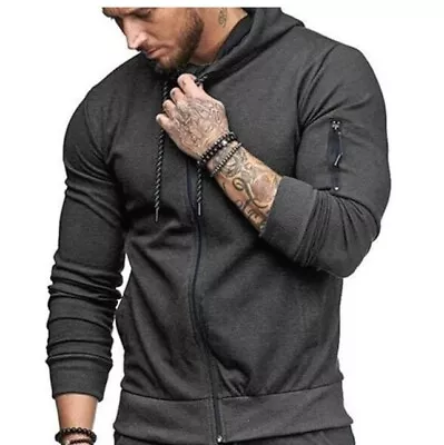 Mens Fleece Hoodie Zip Up Hooded Jacket Coat Sweatshirt Work Wear Dark Grey 3XL • £6