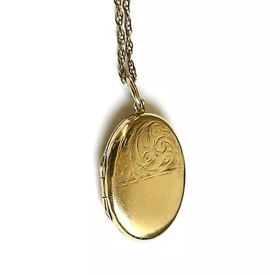 9ct Gold Photo Locket Pendant & Chain Necklace  / Antique Edwardian Circa 1910 • £175