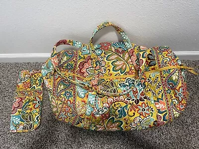 Vera Bradley PROVENCAL YELLOW FLORAL Paisley Tote Duffle Boho With Hair Holder • $40