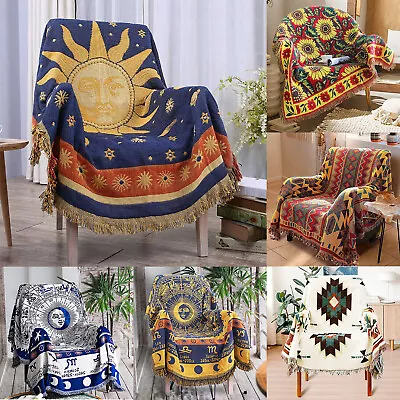 Tapestry Sun Woven Throw Blanket Celestial Moon Stars Reversible Area Rug Fringe • $26.99