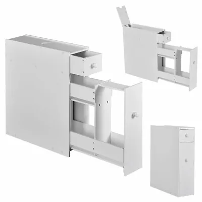 £55.99 • Buy Free Standing Slim Floor Cabinet Narrow Wooden Storage With Drawers Bathroom