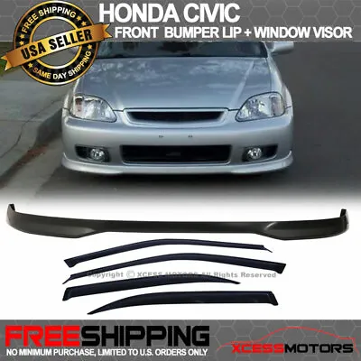 $92.99 • Buy Fits 99-00 Honda Civic 4D EK PP Front Bumper Lip Spoiler + Sun Window Visor