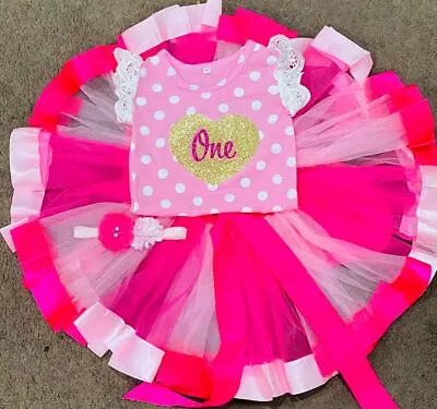 Baby Girl Cake Smash Outfit Romper 3 Piece First Birthday Tutu Set Photoshoot • $39.99