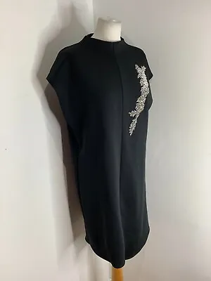 ZARA Black Midi Dress Size S Small NEW *NO BELT Beaded Embroidered Modest • $21.90