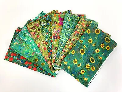 Klimt Cotton Fabric Garden Green Flowers Floral FAT QUARTERS For Craft • £2.75