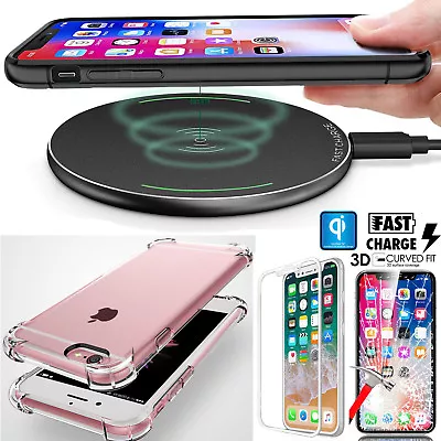 For Apple IPhone X 8 Plus Case Crystal Clear Bumper + QI Fast Wireless Charger • $41.79