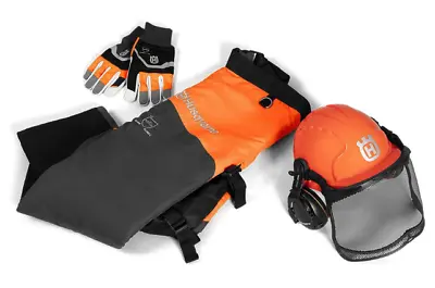 £180 • Buy HUSQVARNA FUNCTIONAL Chainsaw Protective Kit Leggings/ Chaps Helmet & Gloves