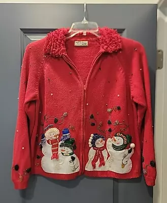 Vintage Heirloom Collectibles UGLY Christmas Sweater Woman's  L Cardigan Snowman • $29.99