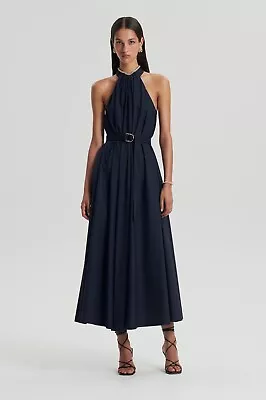 $450 • Buy Scanlan Theodore Cotton Strapping Dress Navy 8 Fits 10-12