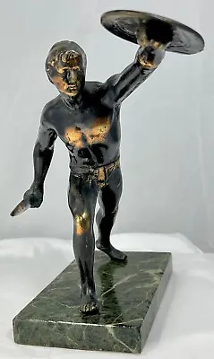 $79 • Buy ROMAN SOLDIER Metal Marble GLADIATOR Vintage Statue ART Figure GREEK Sculpture