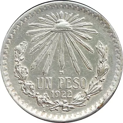 Mexico 1 Pesos 1922 Cap And Rays .720 Silver KM# 455. (sku3) • $20