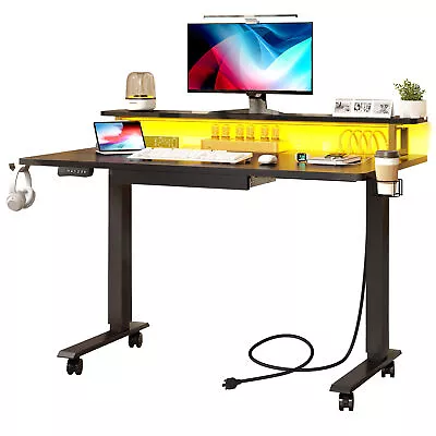 47 /55  Height Adjustable Electric Standing Desk With Power Outlets & LED Lights • $176.99