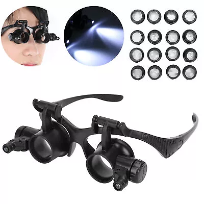 2.5X25X LED Headband Magnifier HeadMounted With 16pcs Lens For Reading Repai GIP • $21.53