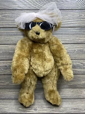 Vintage Vermont Teddy Bear Brown Black Sunglasses Pink Bow 17” Stuffed Animal • $20.99