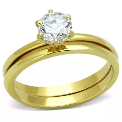 Gold Ring Set Ladies Cz 1.30ct Solitaire Wedding Engagement Band 18kt New 1439 • £20.99