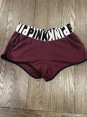 Womens PINK Victoria Secret Sweat Shorts Burgundy Cotton Soft Shorts Medium • $24