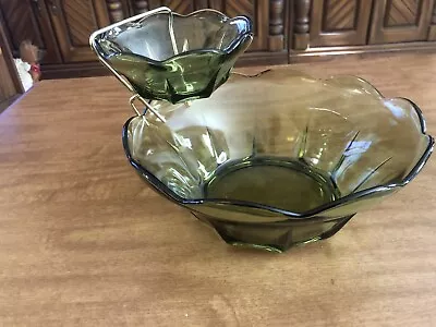 Vintage Avocado Green Depression Bowls Chip & Dip Set Very Good Condition • $30