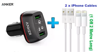 Anker 42W SUPER FAST QC 3.0 Car Charger PowerDrive+ 2+2 X IPhone Charging Cables • $40.99