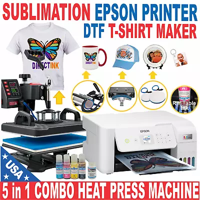 Epson Printer With Sublimation Ink Transfer + Heat Press 5 In 1 Start DTF Bundle • $775