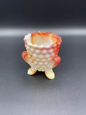 Vintage Orange And White Swirl Slag Glass Three Footed Egg Cup • $9