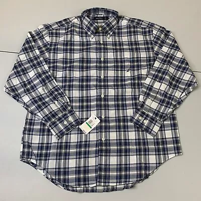 NWT Mens Nautica Long Sleeve Button Down Shirt Large Blue Plaid Collar Casual • $20.22