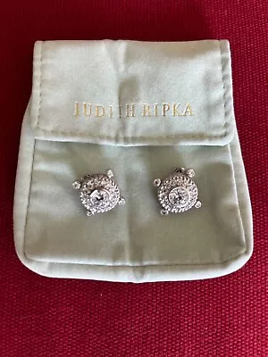 Authentic Beautiful Judith Ripka 925 Silver And CZ Clip-on Earrings 1” Dia  • $80