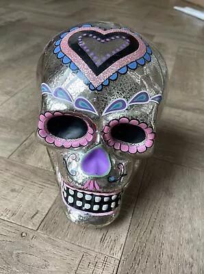 Skull Head Decorative Painted Funky Gothic Skeleton Pagan Tattoo Occult Ornament • £3.99