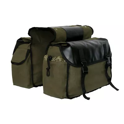 PU Leather Luggage Saddle Bag Motorcycle Canvas Waterproof Side Pouch Army Green • $39.01