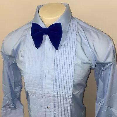 Vtg 70s Tuxedo Shirt Mens 14 34 After Six Blue Ruffles TUX Dress Retro Prom • $34.99