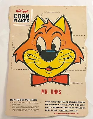 Kellogg's  Corn Flakes  Mr Jinks  Mask  Cereal Box Back  1960  Hanna Barbera • $75