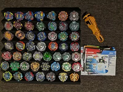  Large Beyblade Burst Collection (x50 Beys) + Gold Launcher + Stat Cards • $699